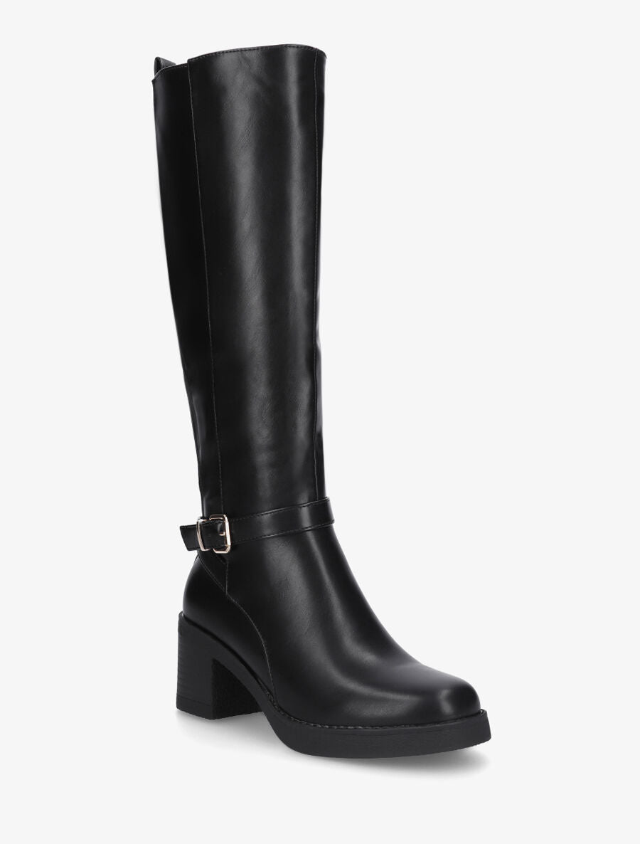 Bottes classiques en simili et talon - Noir - 2