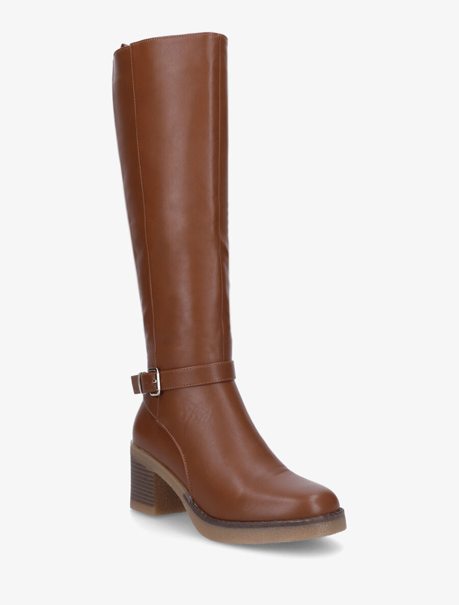Bottes classiques en simili et talon - Camel - 2
