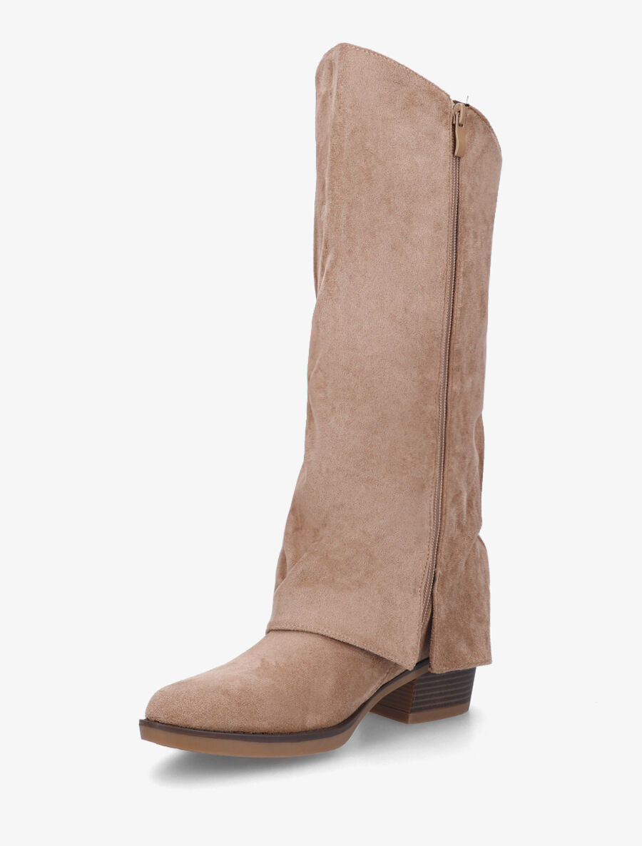 Bottes en suédine à revers - Beige foncé - 3