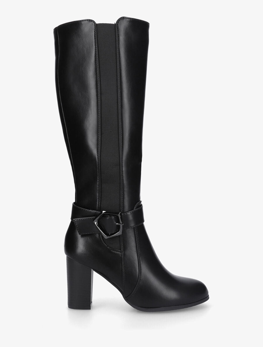 Bottes élastiquées à talon haut - Noir - 1