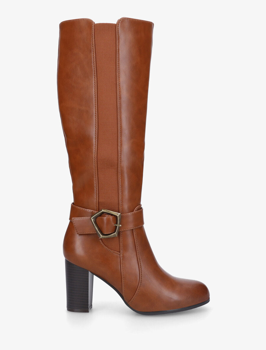 Bottes élastiquées à talon haut - Camel - 5