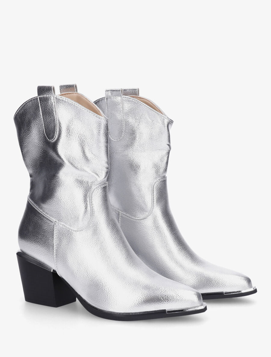 Bottines style santiags en simili - Argent - 4