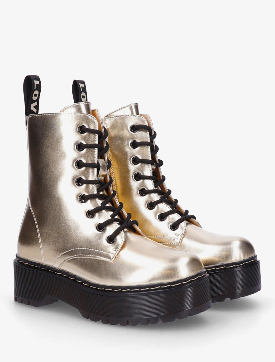Bottines montantes en simili brillant - Or - 4