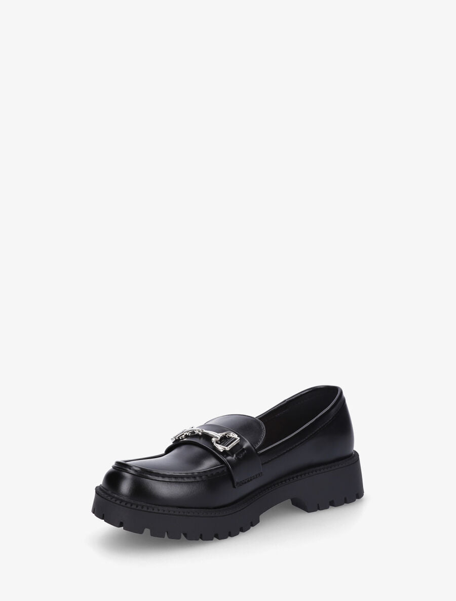 Mocassins en simili à semelle crantée - Noir - 3