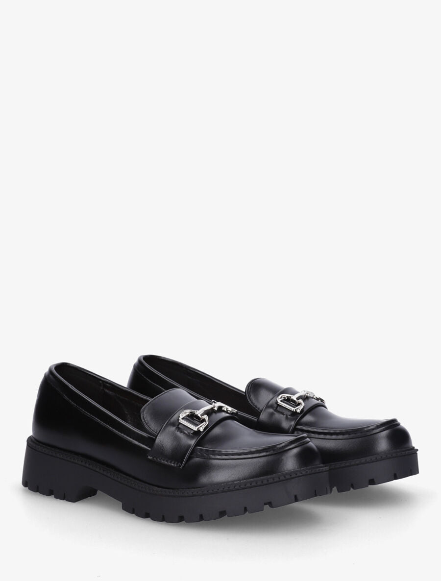 Mocassins en simili à semelle crantée - Noir - 4