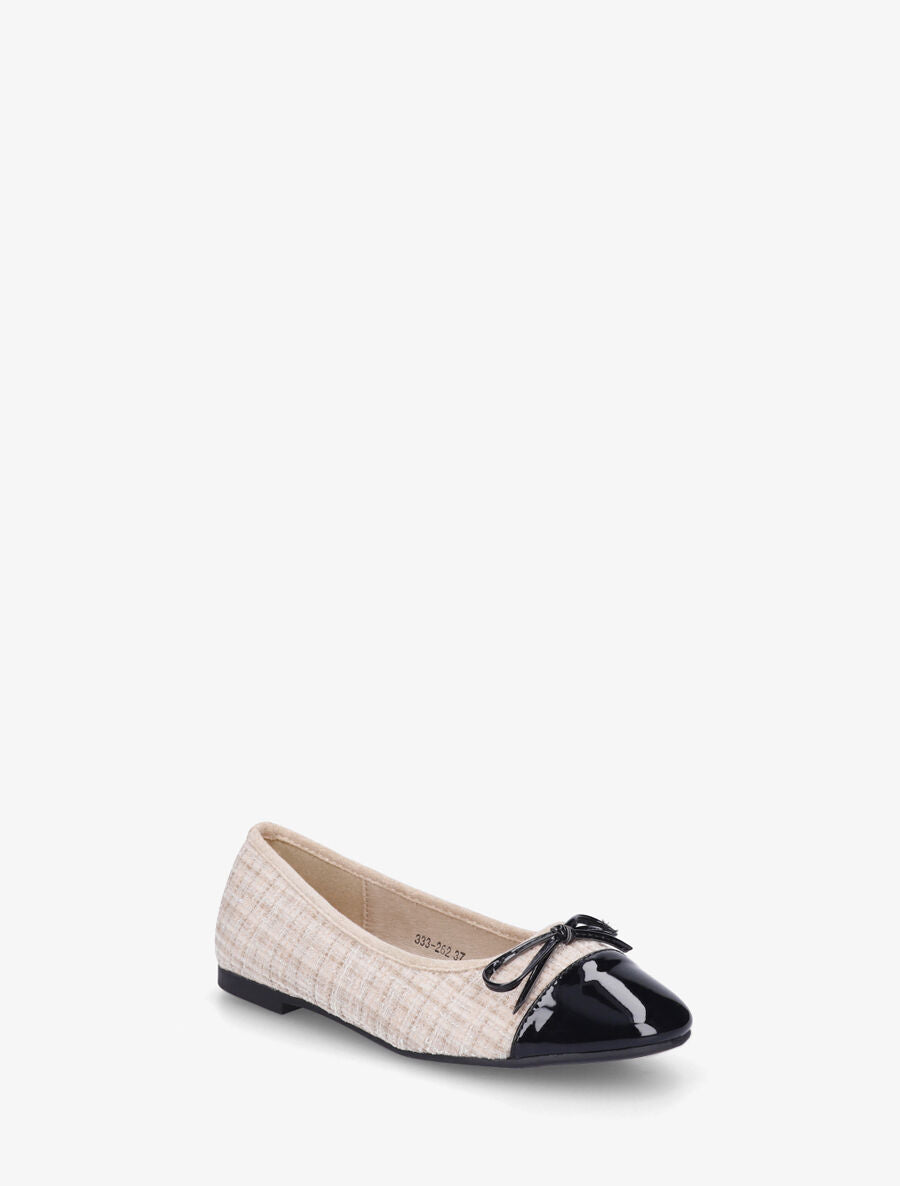 Ballerines effet tweed et nœud - Beige - 2