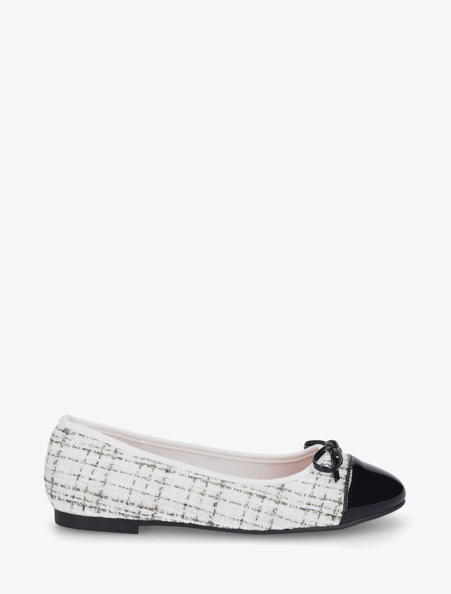 Ballerines effet tweed et nœud - Blanc - 5
