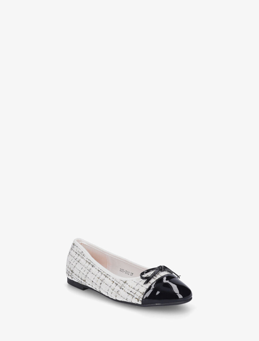 Ballerines effet tweed et nœud - Blanc - 2