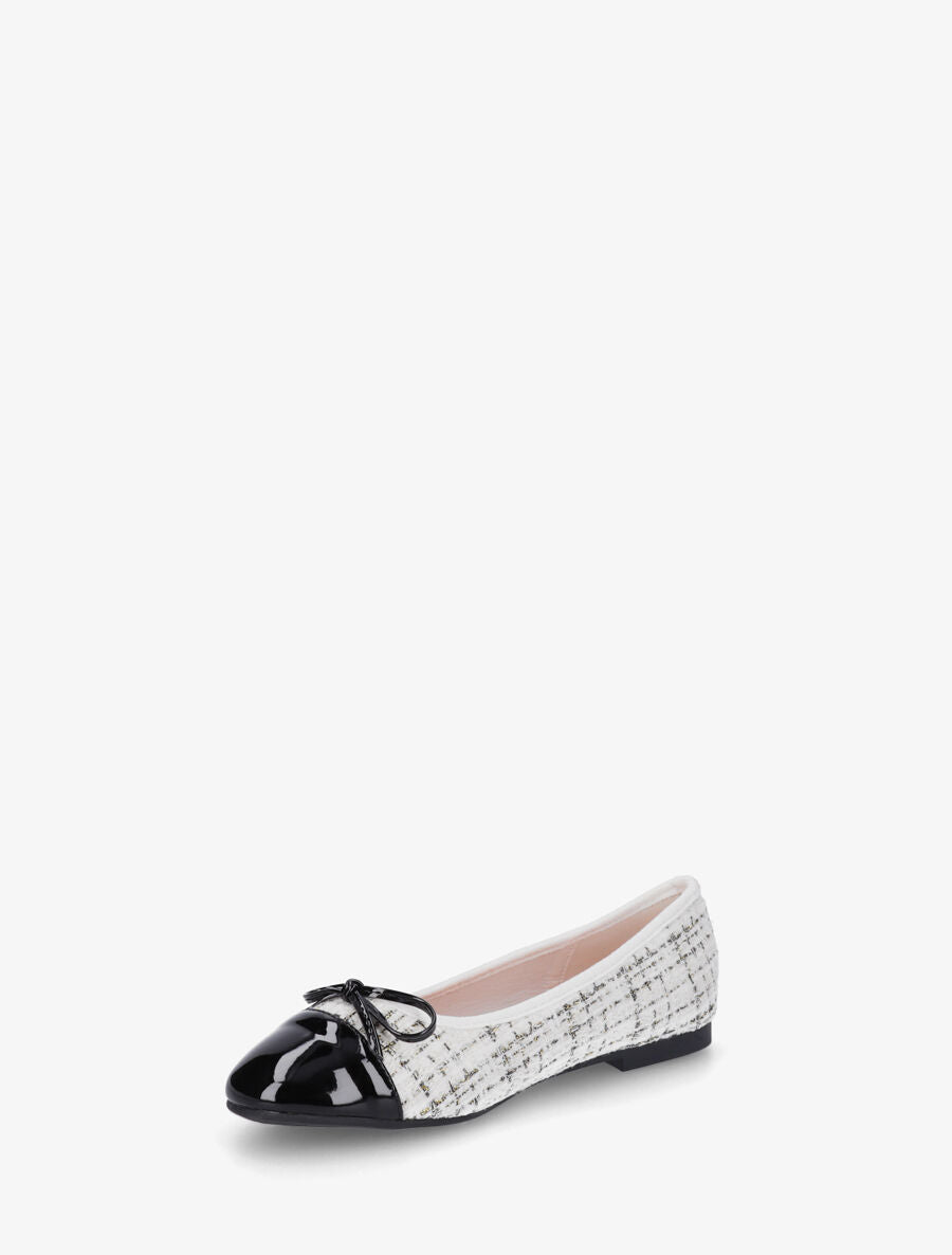 Ballerines effet tweed et nœud - Blanc - 3
