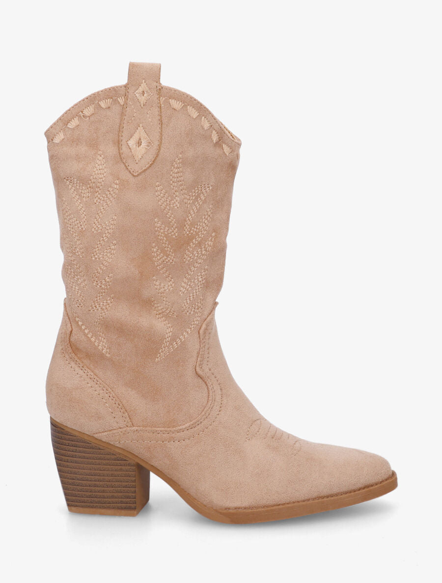 Bottines santiags en suédine à talon - Taupe - 1
