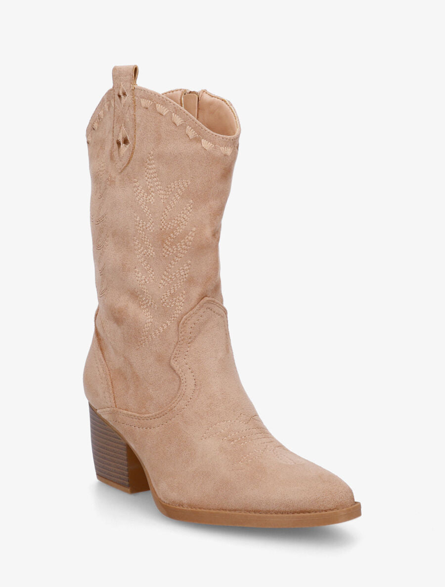 Bottines santiags en suédine à talon - Taupe - 2