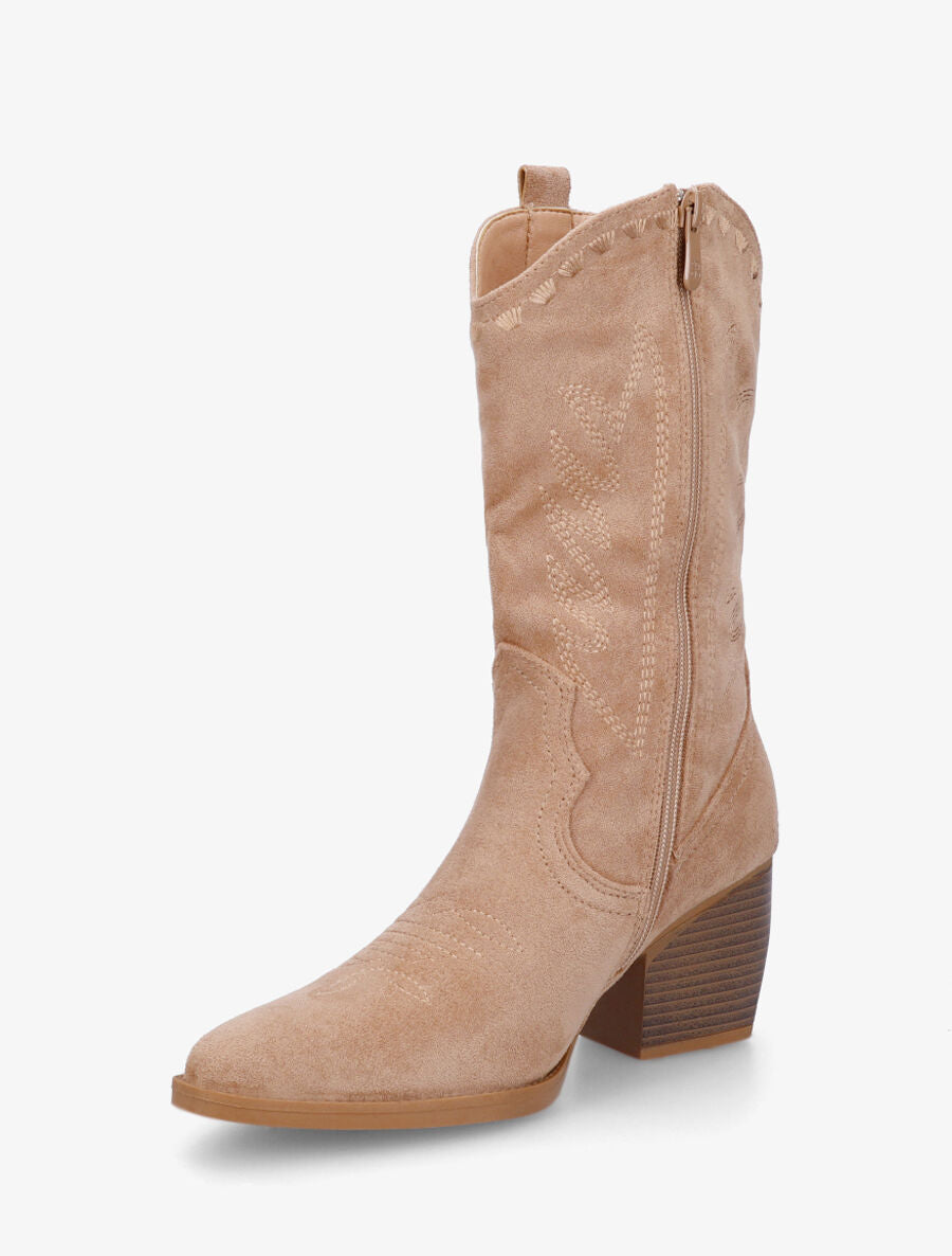 Bottines santiags en suédine à talon - Taupe - 3