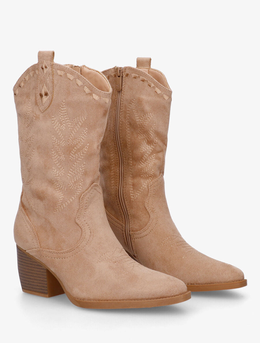 Bottines santiags en suédine à talon - Taupe - 4
