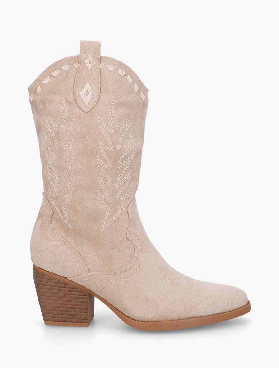 Bottines santiags en suédine à talon - Beige - 1