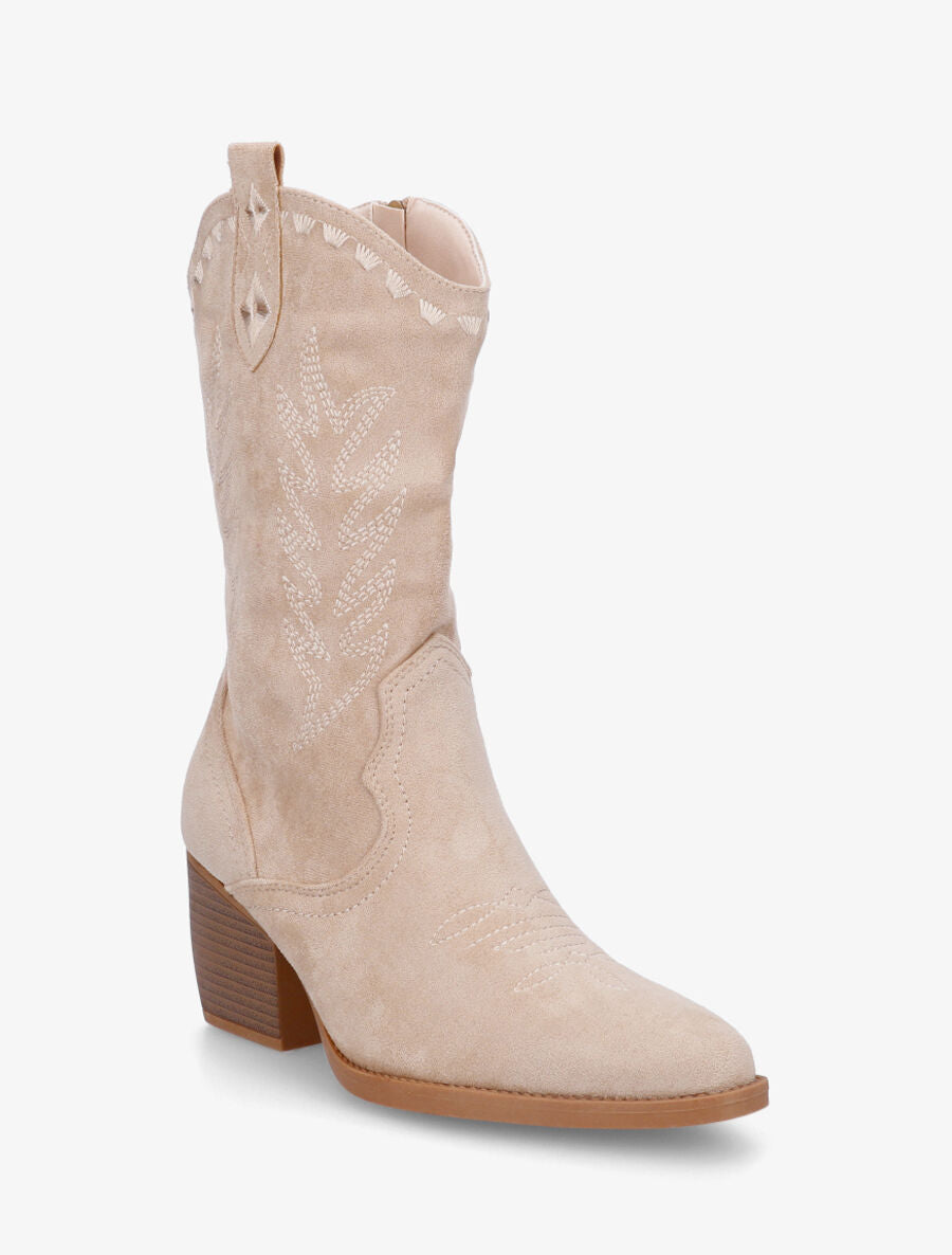 Bottines santiags en suédine à talon - Beige - 2
