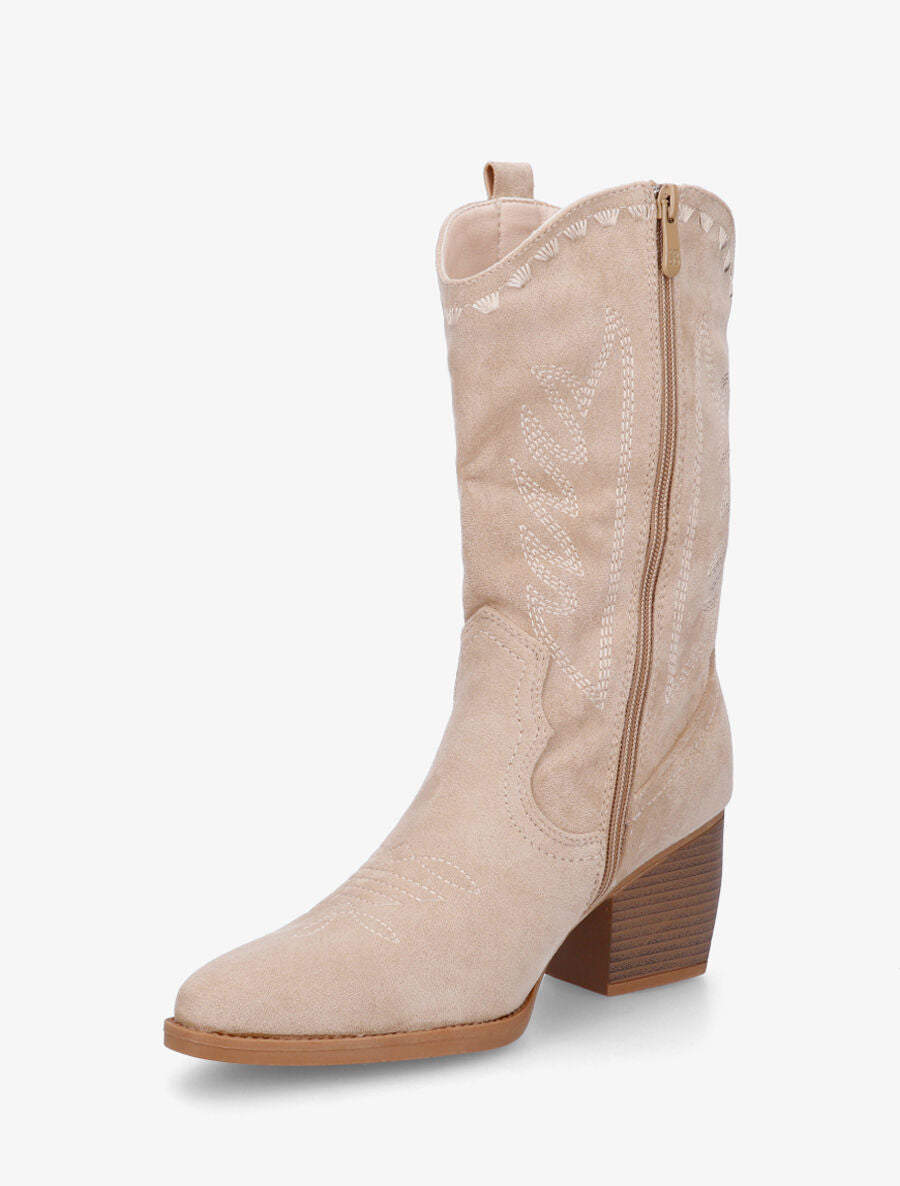 Bottines santiags en suédine à talon - Beige - 3