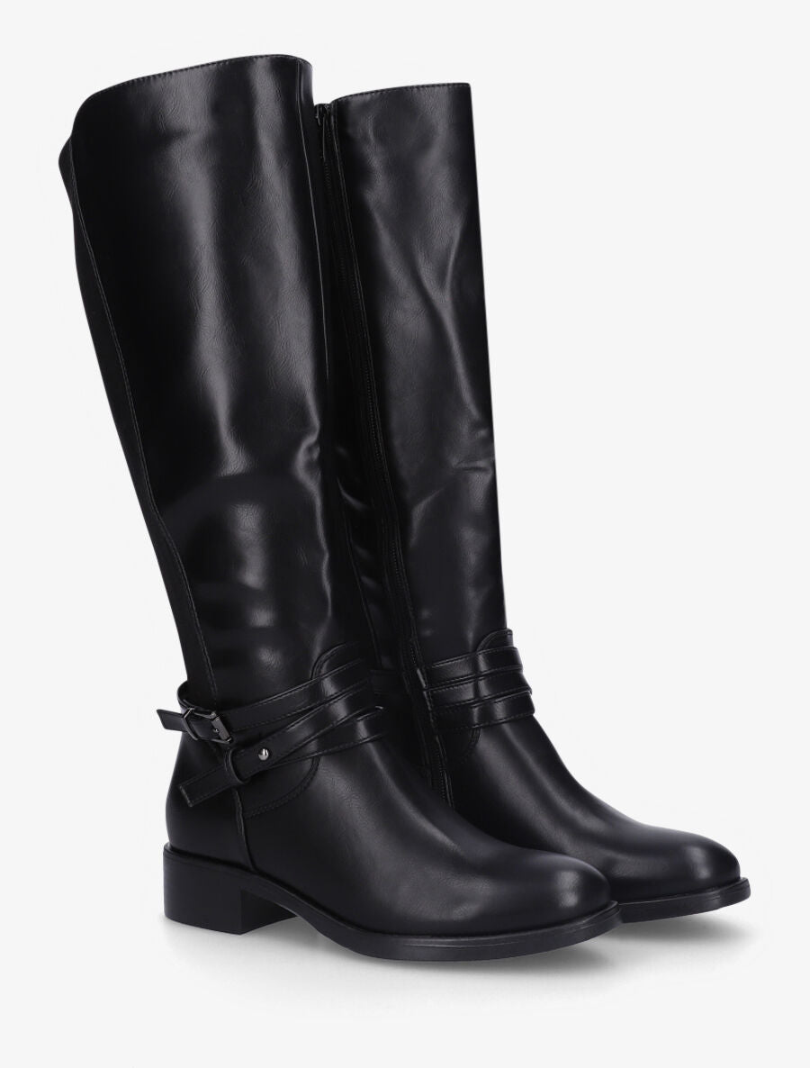 Bottes en similicuir à empiècement suédine - Noir - 4