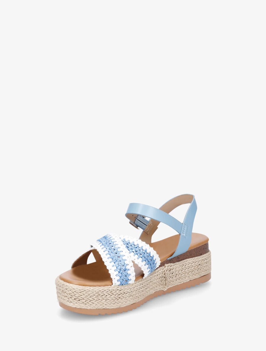 Sandales à brides en raphia tressés - Bleu - 3