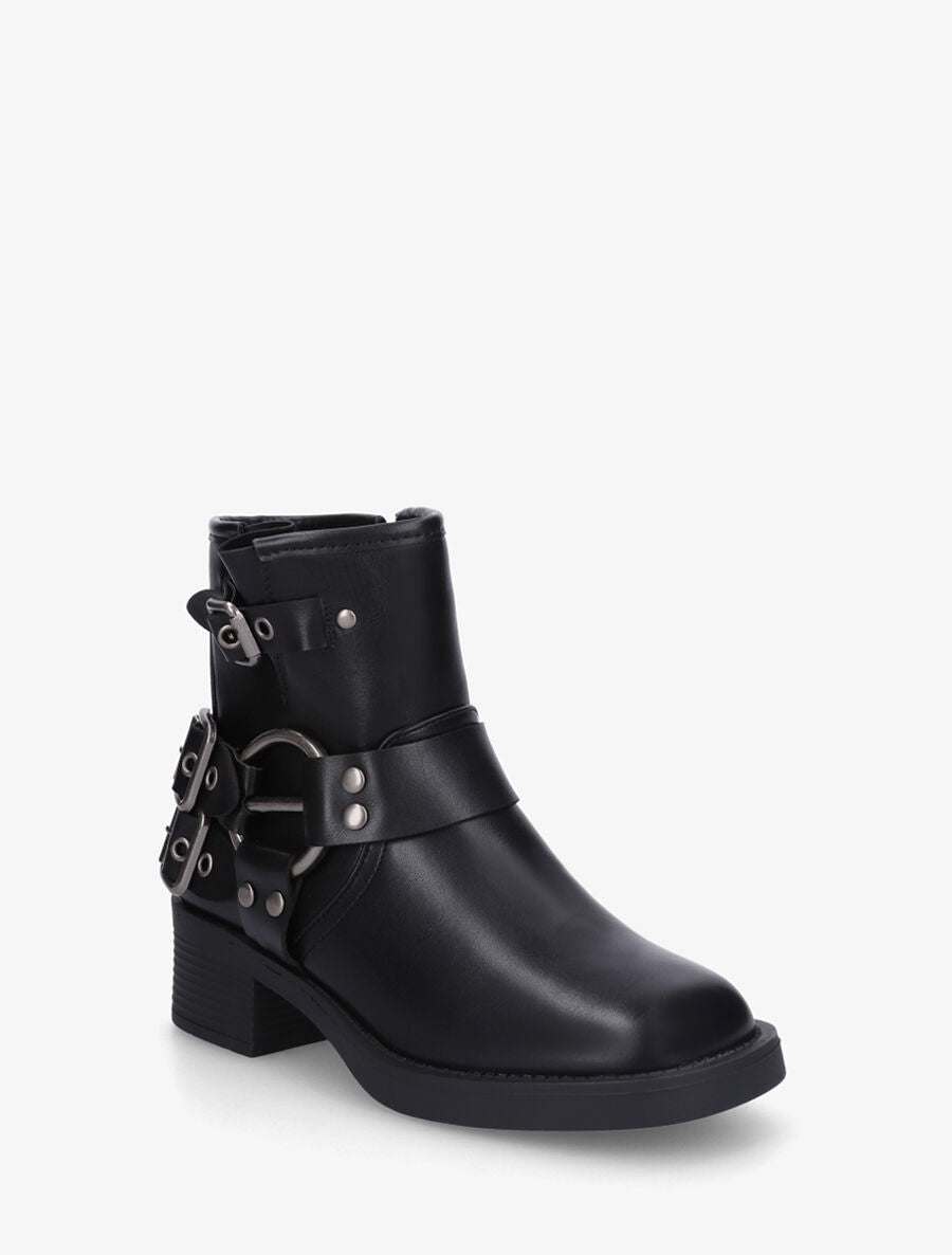 Bottines en simili style rock à boucles - Noir - 2