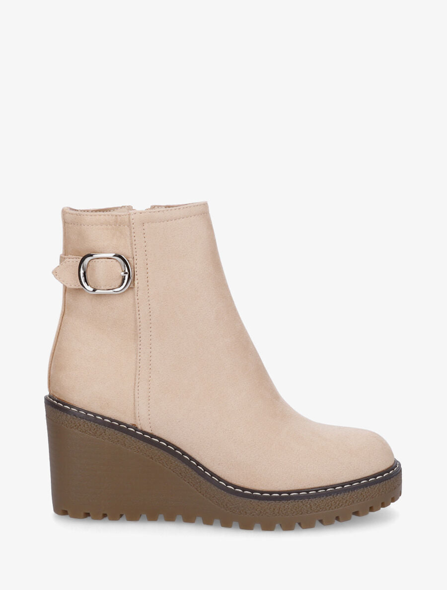 Bottines compensées en suédine - Beige - 1