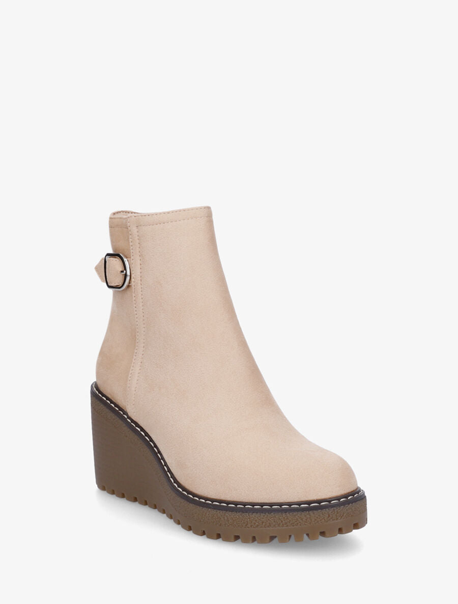 Bottines compensées en suédine - Beige - 2
