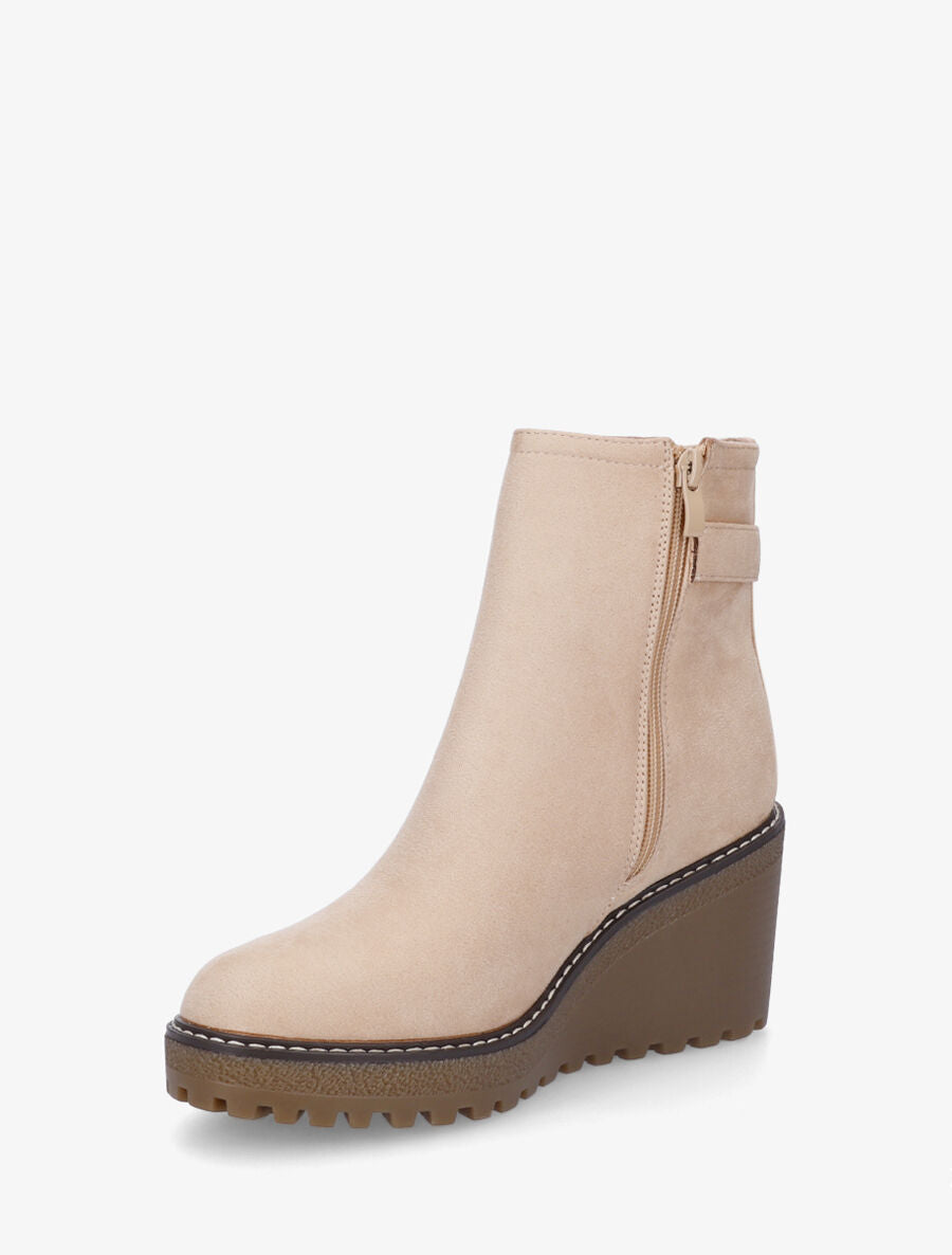 Bottines compensées en suédine - Beige - 3