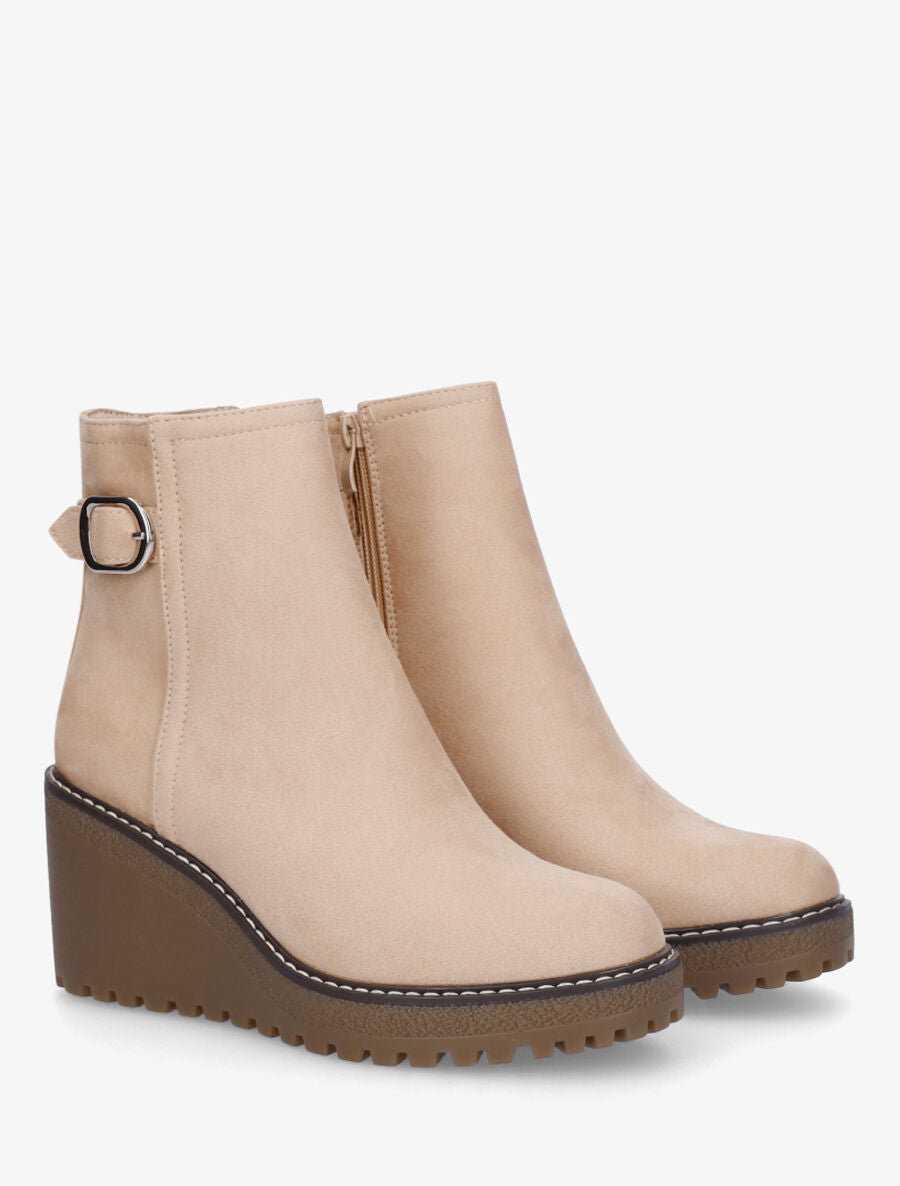 Bottines compensées en suédine - Beige - 4