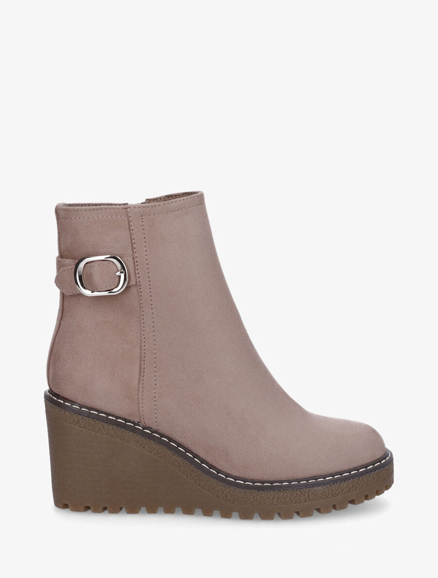 Bottines compensées en suédine - Taupe - 1