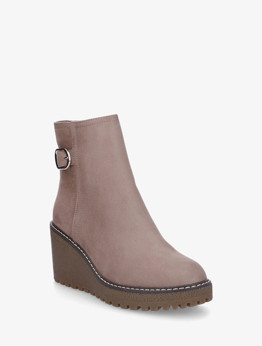 Bottines compensées en suédine - Taupe - 2