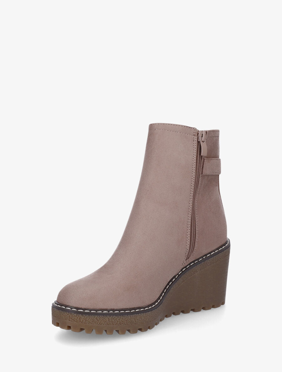 Bottines compensées en suédine - Taupe - 3
