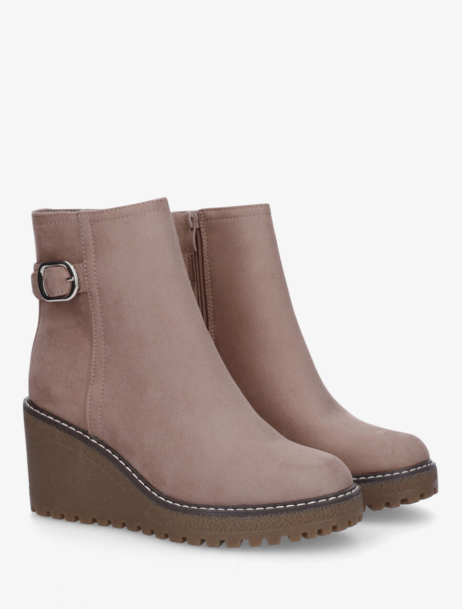 Bottines compensées en suédine - Taupe - 4