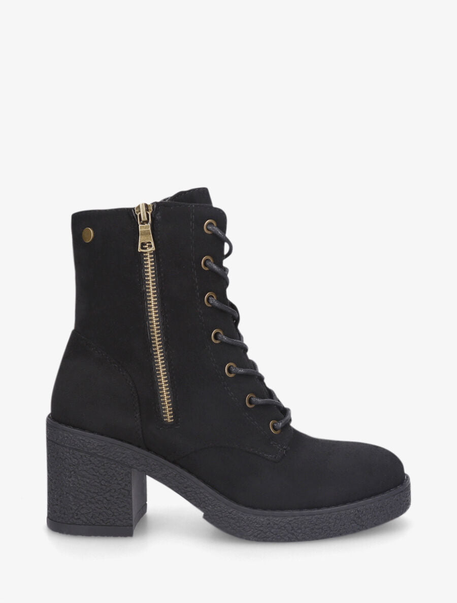 Bottines montantes en suédine et à talon - Noir - 1