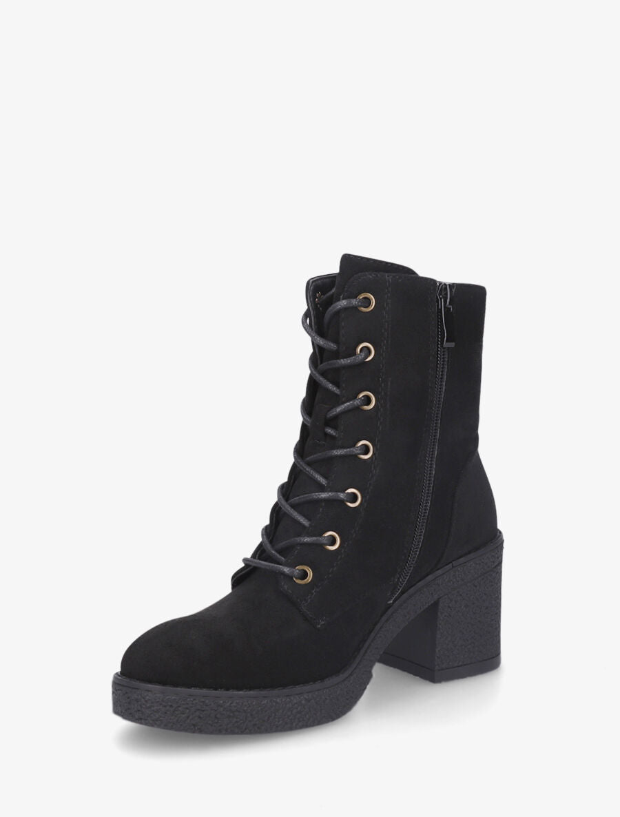 Bottines montantes en suédine et à talon - Noir - 3