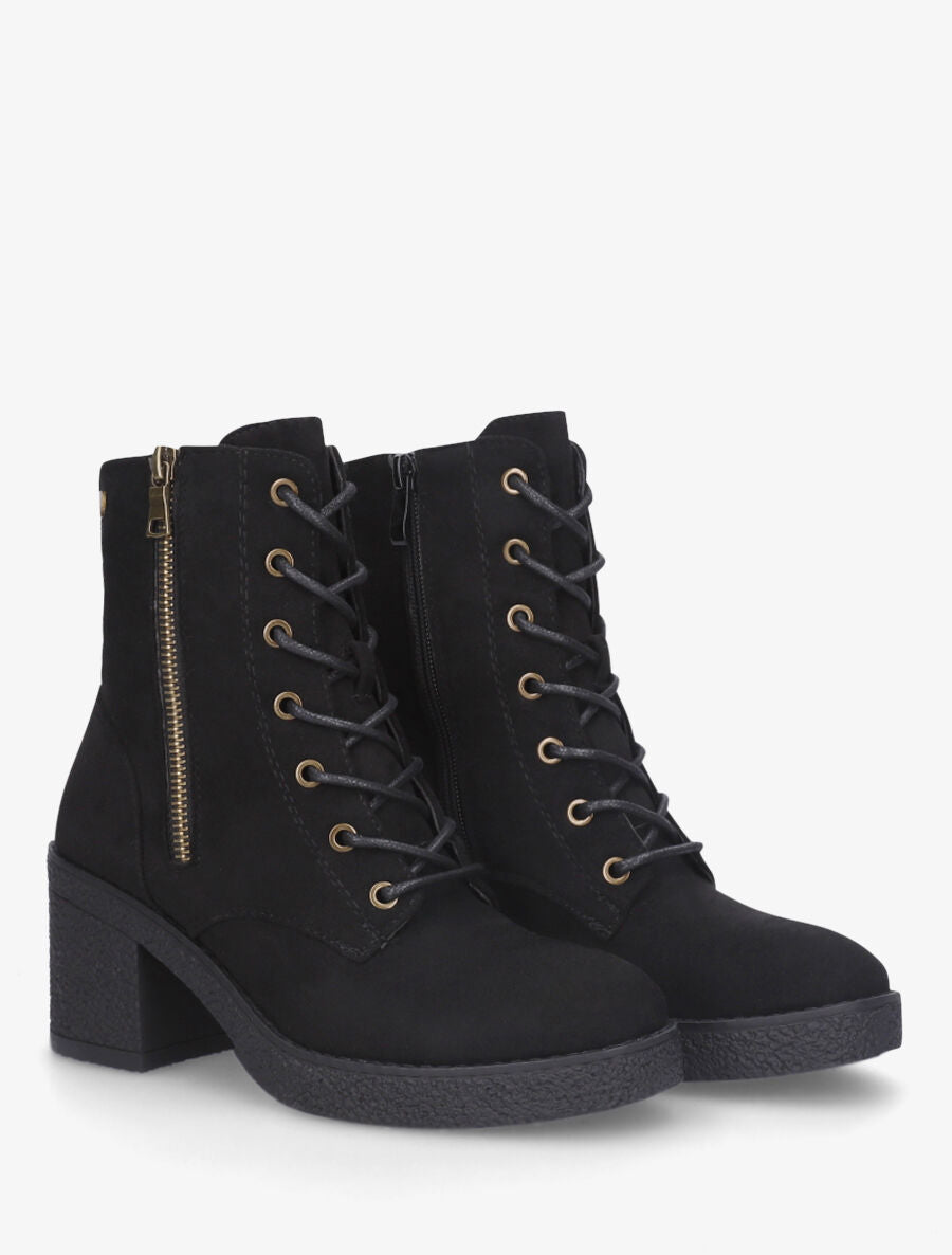 Bottines montantes en suédine et à talon - Noir - 4