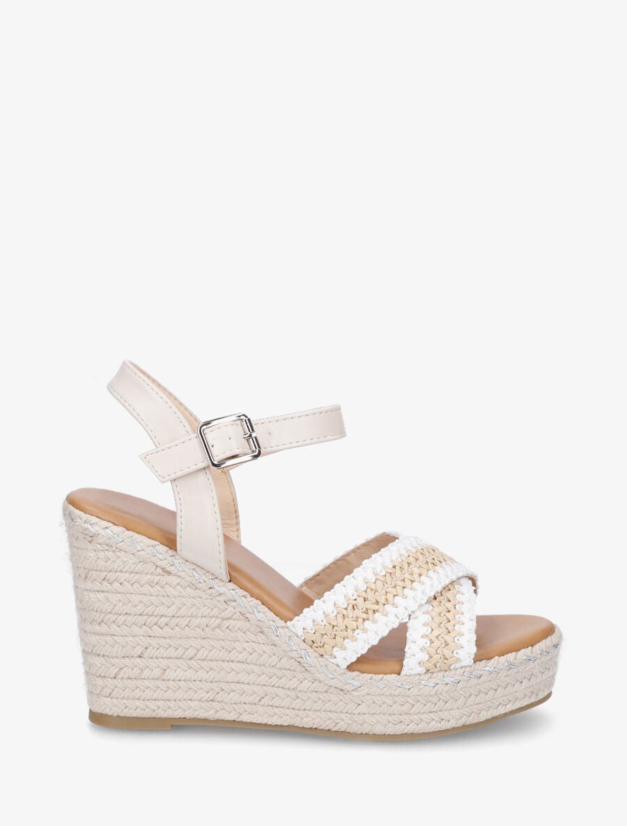 Sandales compensées à brides croisées - Beige - 1