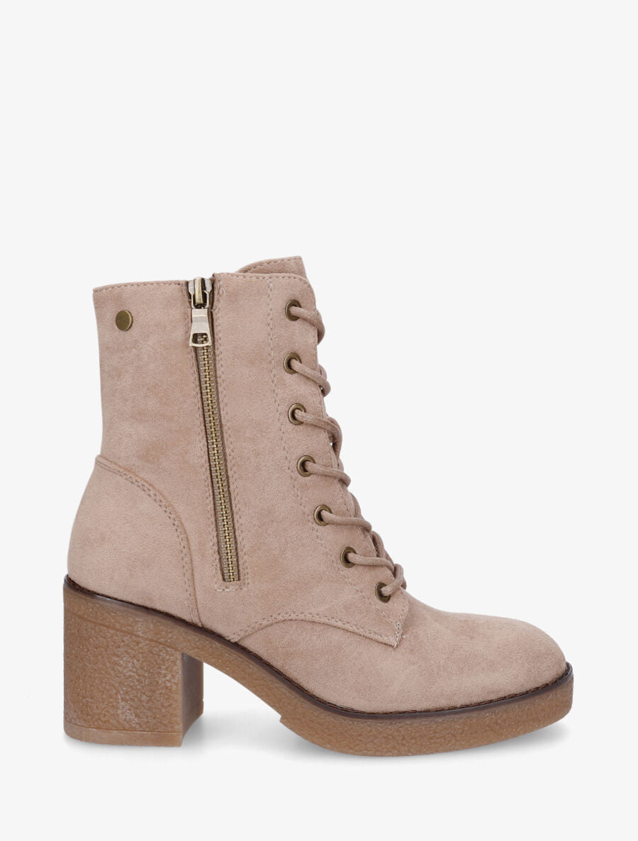 Bottines montantes en suédine et à talon - Taupe - 1