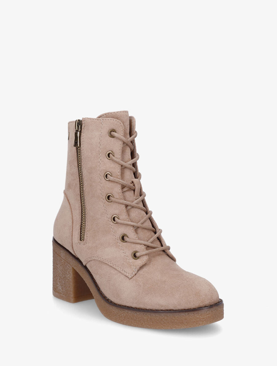 Bottines montantes en suédine et à talon - Taupe - 2
