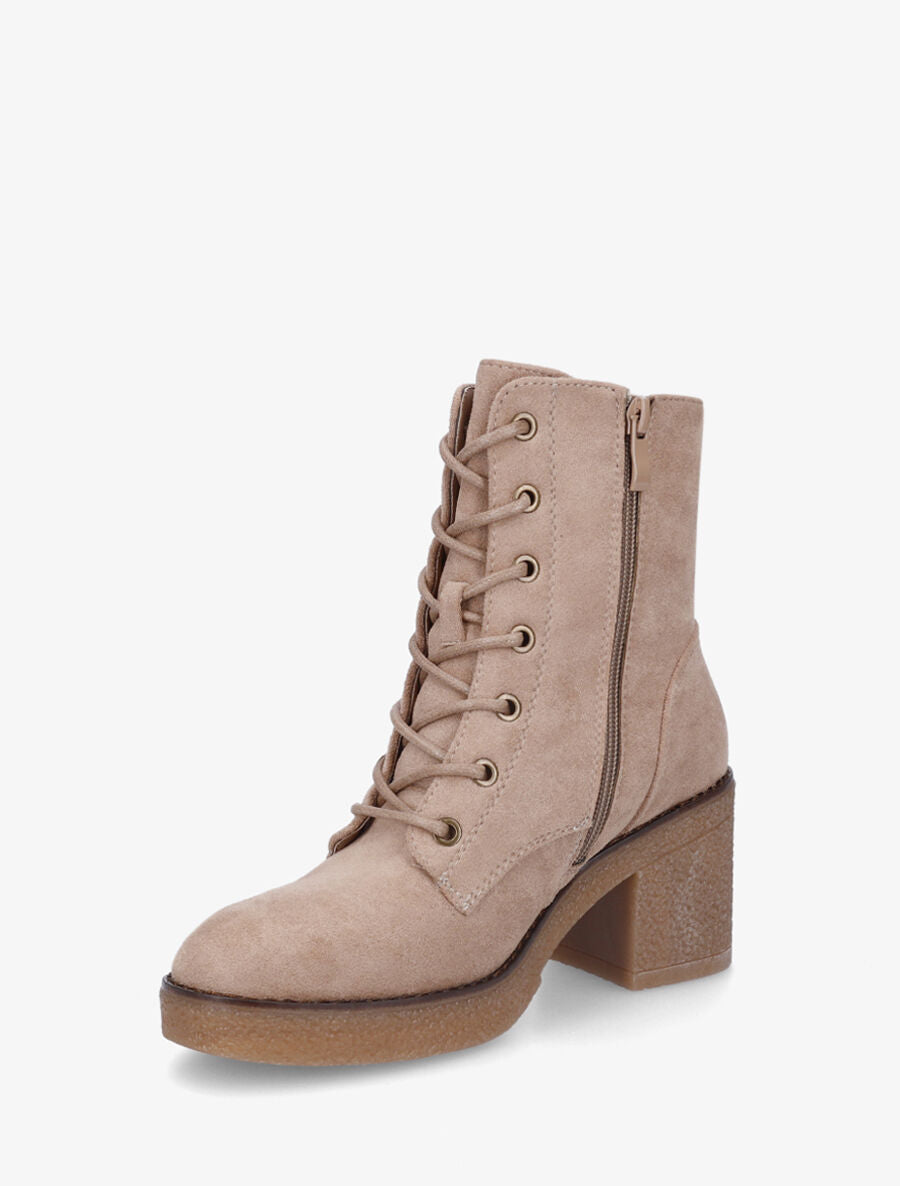 Bottines montantes en suédine et à talon - Taupe - 3