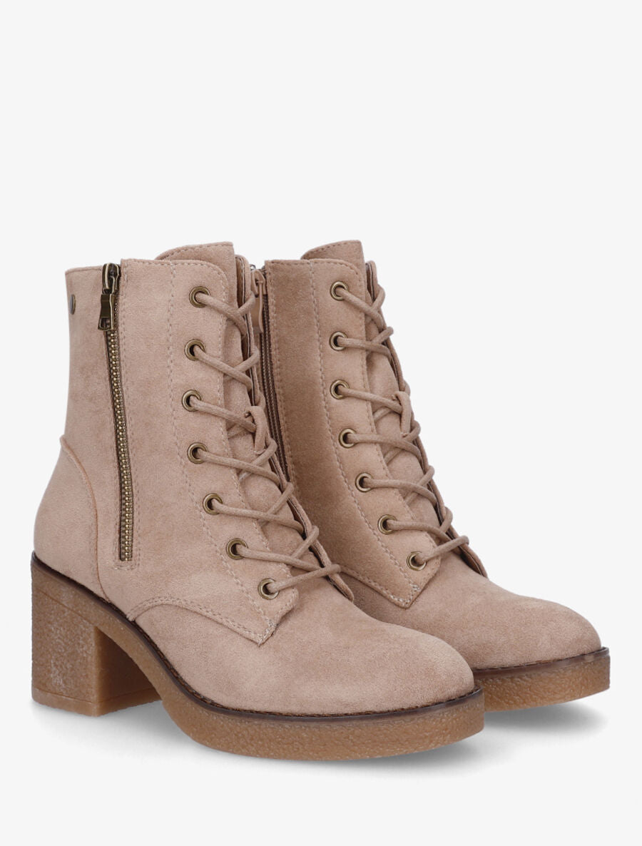 Bottines montantes en suédine et à talon - Taupe - 4