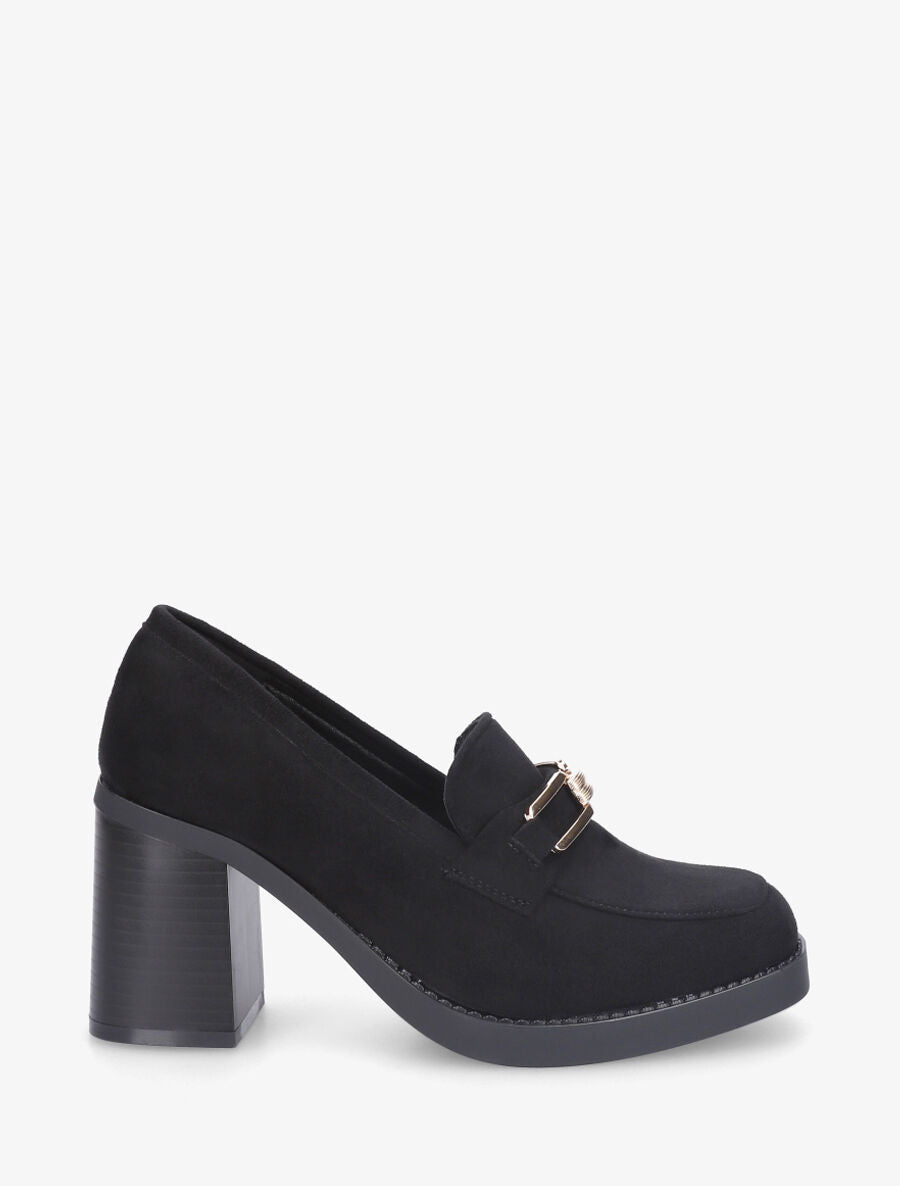 Mocassins en suédine à talon épais - Noir - 1