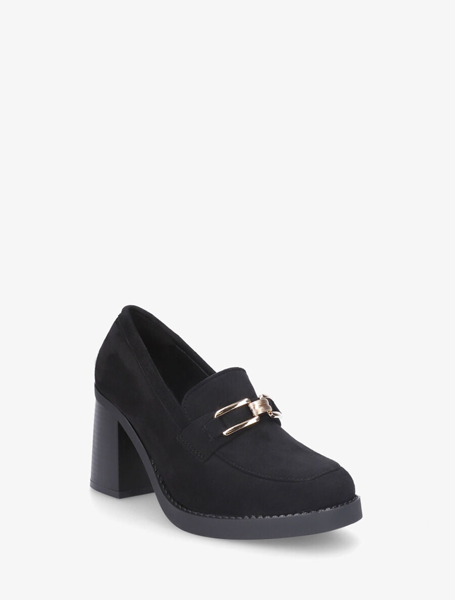 Mocassins en suédine à talon épais - Noir - 2