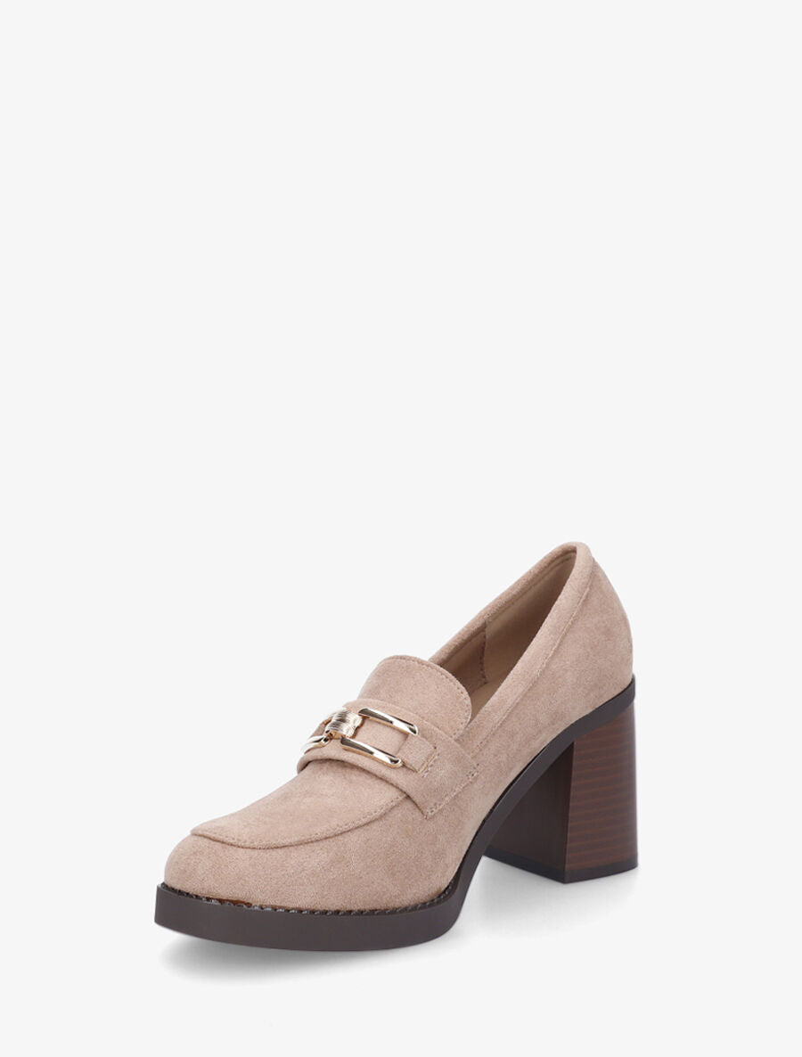 Mocassins en suédine à talon épais - Taupe - 3
