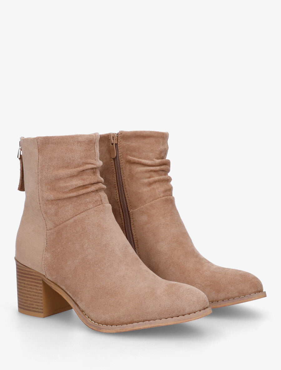 Bottines en suédine effet plissé - Taupe - 4
