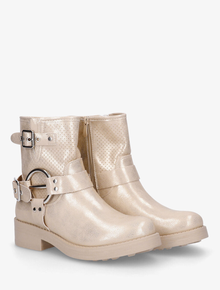 Bottines en simili nacré à quartier ajouré et boucles - Or - 4