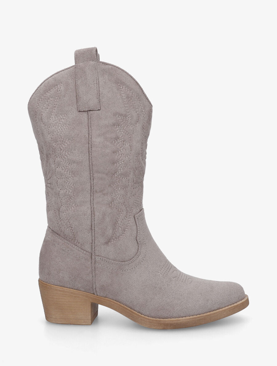 Bottines en suédine style santiags - Gris - 1