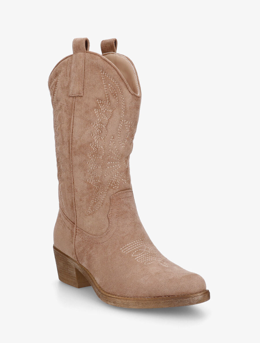 Bottines en suédine style santiags - Taupe - 2