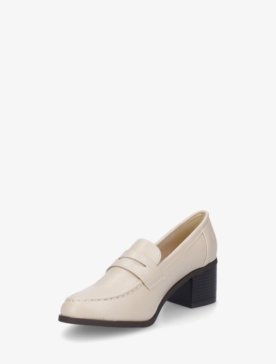 Mocassins à talon en simili - Beige - 3