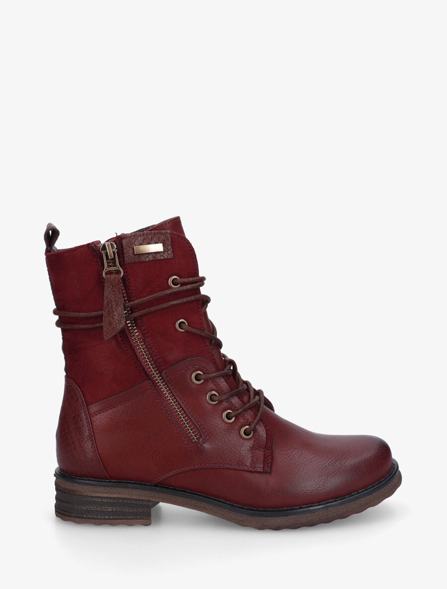 Bottines montantes et bimatière à lacets - Bordeaux - 1