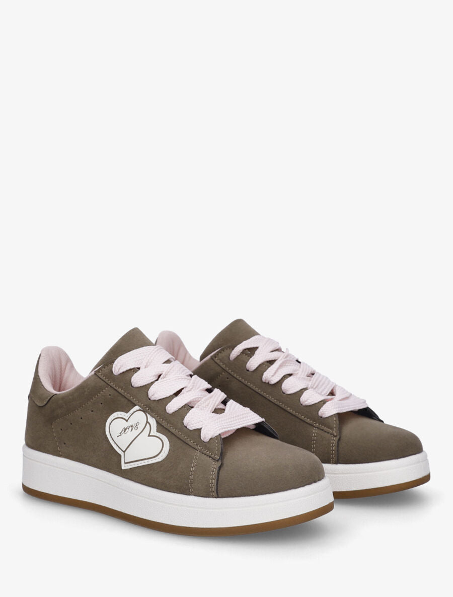 Sneakers en suédine à flocage - Marron - 4