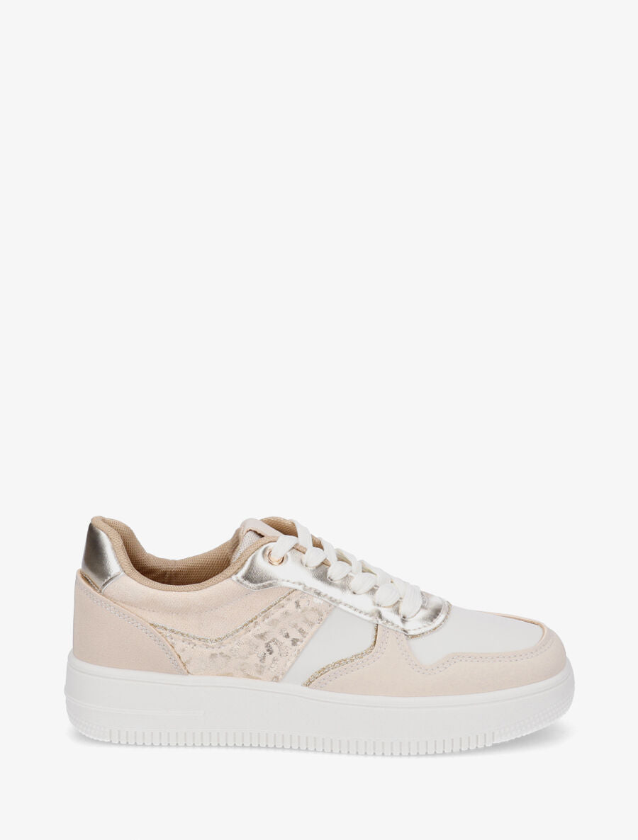 Sneakers à détail irisé et pailleté - Beige - 5